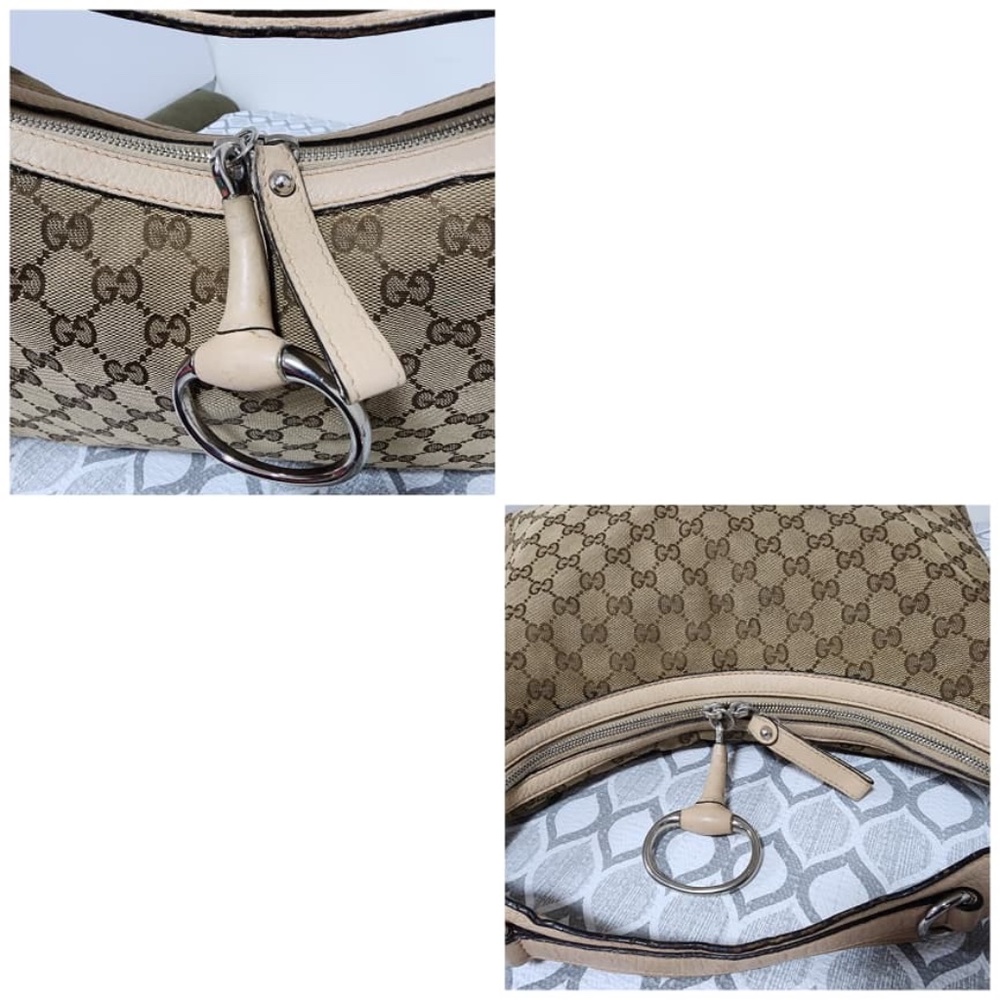 Authentic Gucci GG Canvas Medium Icon Bit Hobo Bag Beige/Brown - Picture 12 of 14